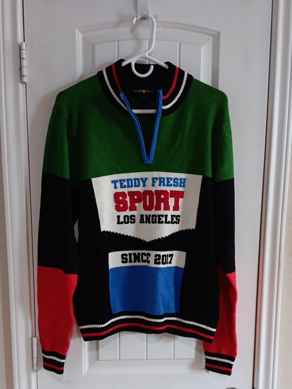 Teddy Fresh Sport Colorblock Quarter Zip Knit Sweater Mens XL
